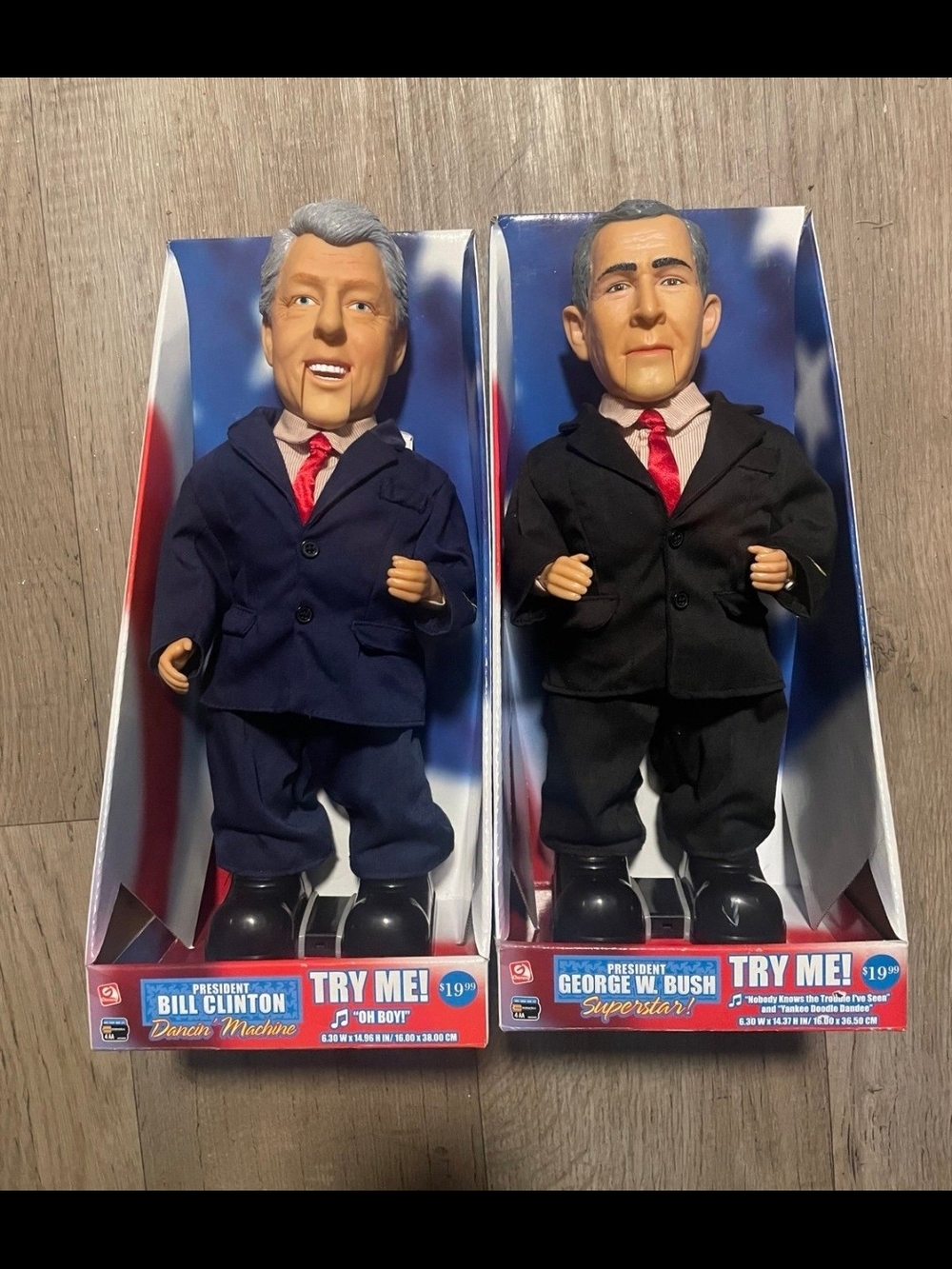 Vintage Gemmy President Bill Clinton & George W. Bush Dancing Superstar Dolls